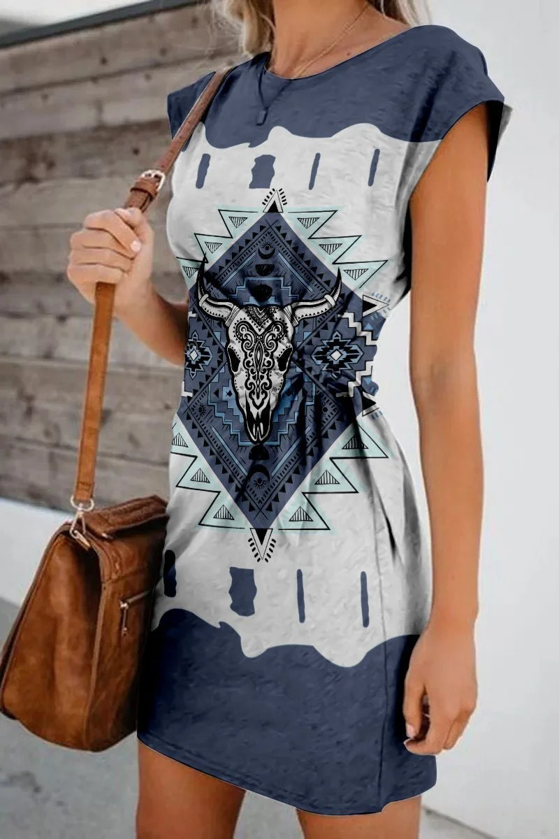 Round Neck Lace Up Loose Short Sleeved Dress