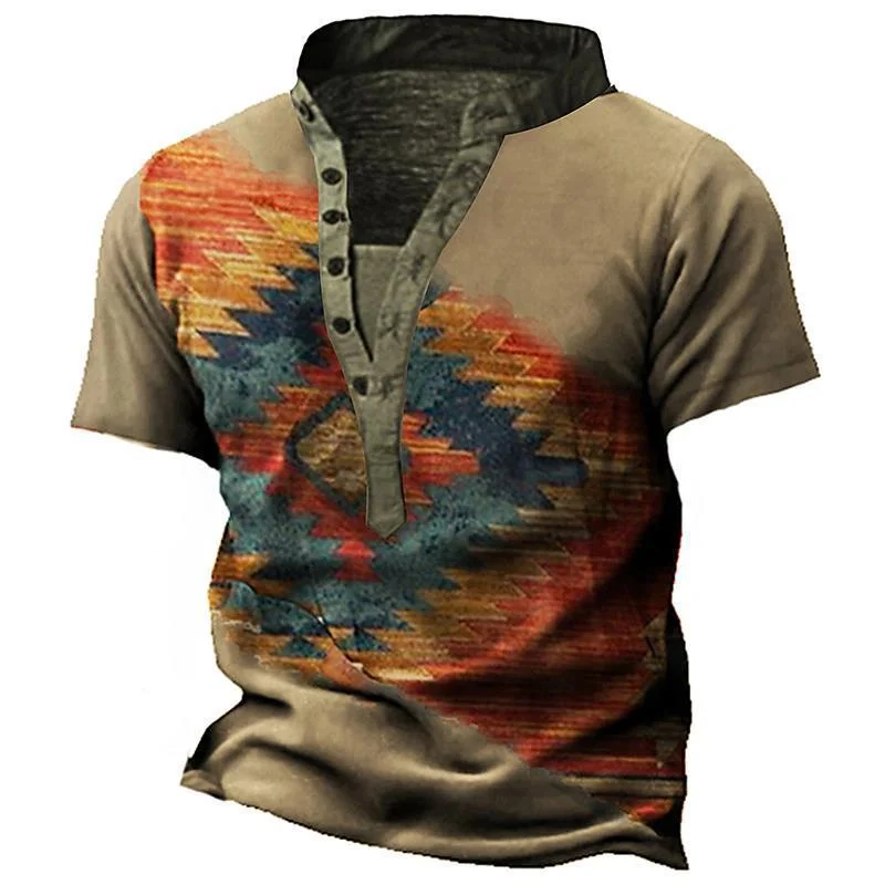 Western V-Neck Tribal Print T Shirt