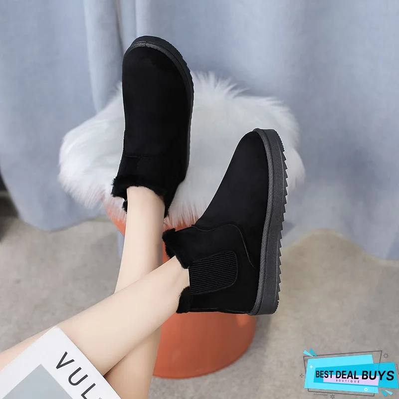 Rhinestone Split Joint Warm Fur Lined Slip on Ankle Boots