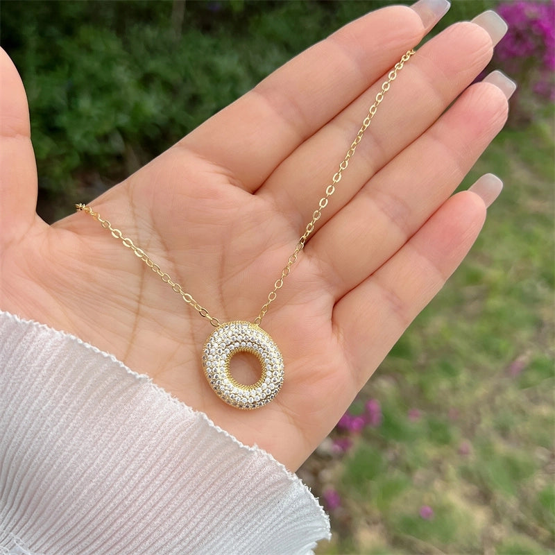 Copper 18K Gold Plated Hip-Hop Minimalist Classic Style Polishing Inlay Letter Zircon Pendant Necklace