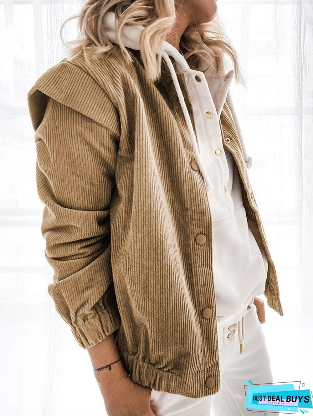 Casual Solid Color Corduroy Loose Long-Sleeved Stand-Up Collar Coat