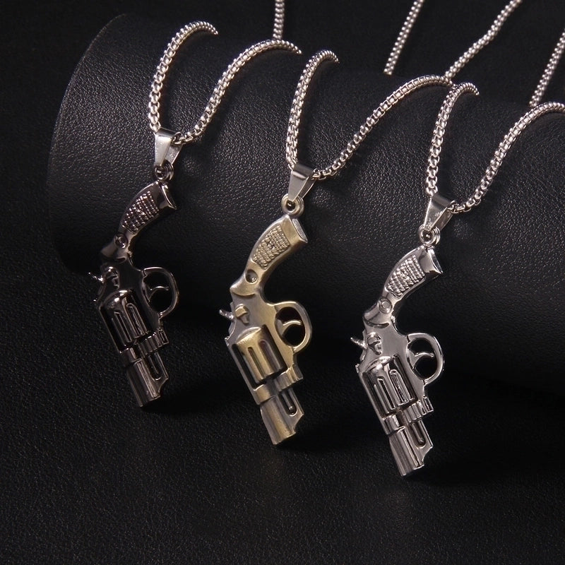 Hip-Hop Pistol 201 Stainless Steel Zinc Alloy Plating Men's Pendant Necklace
