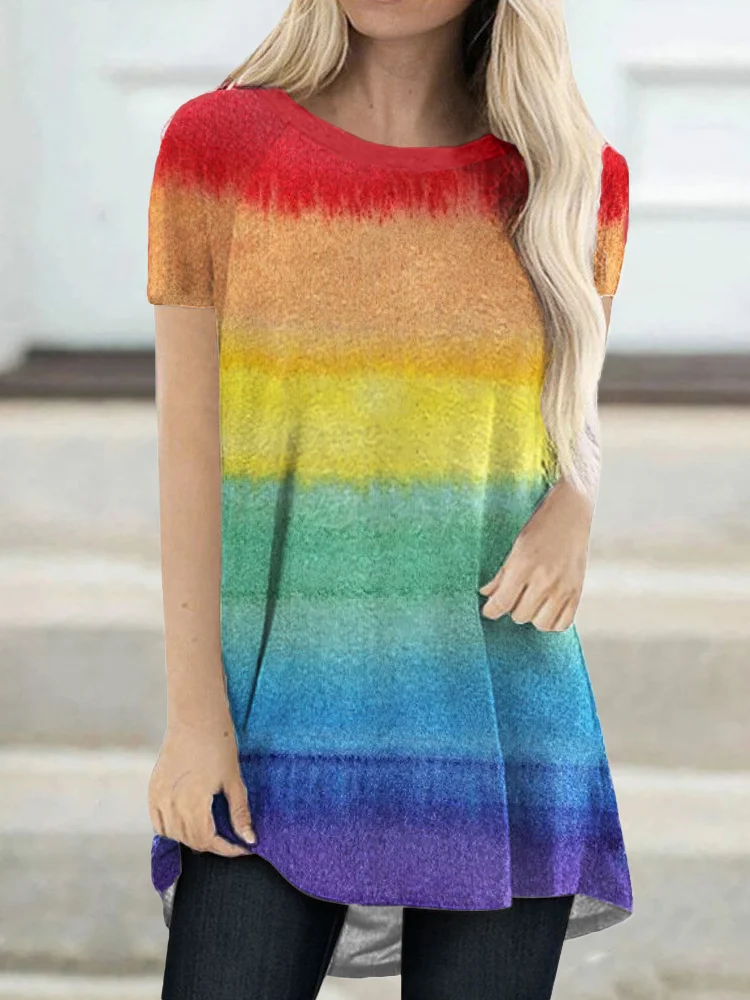 Rainbow Watercolor A Line T Shirt