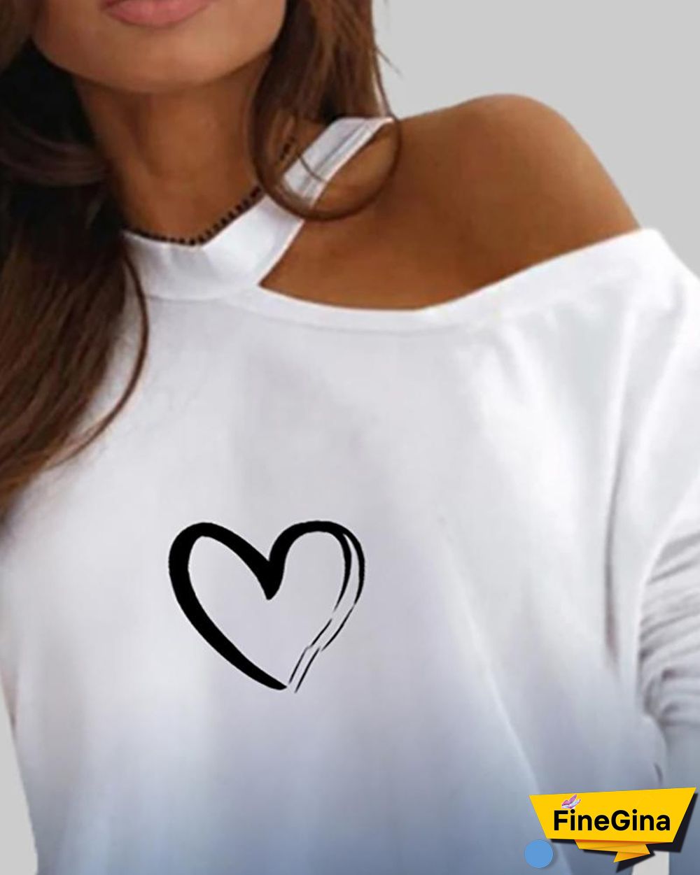 Colorblock Heart Print Cold Shoulder Top P10944