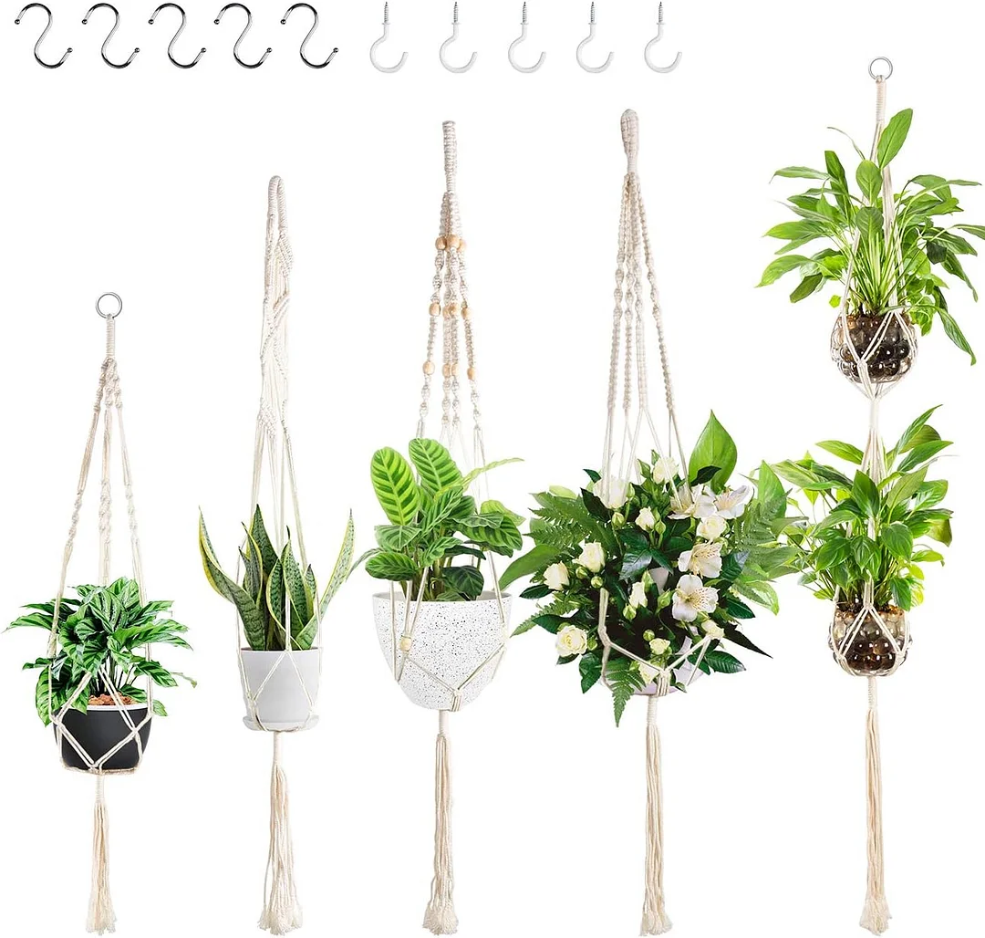 5 Pack Macrame Plant Hanger with 10 Hanging Hooks