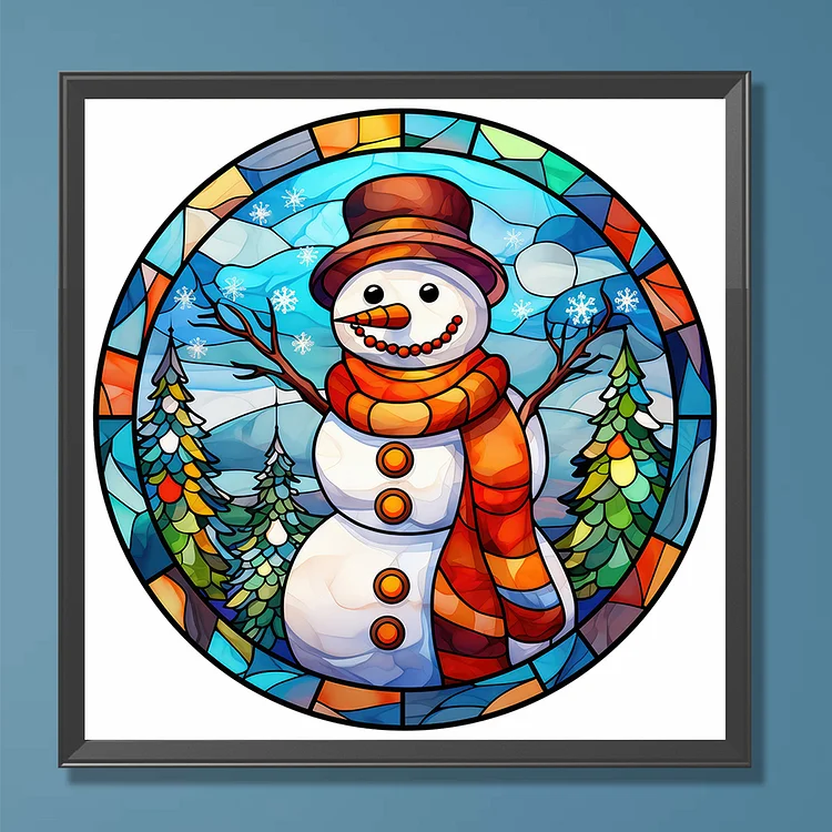 Full Round Drill Diamond Painting -Pink Snowman Glass Painting