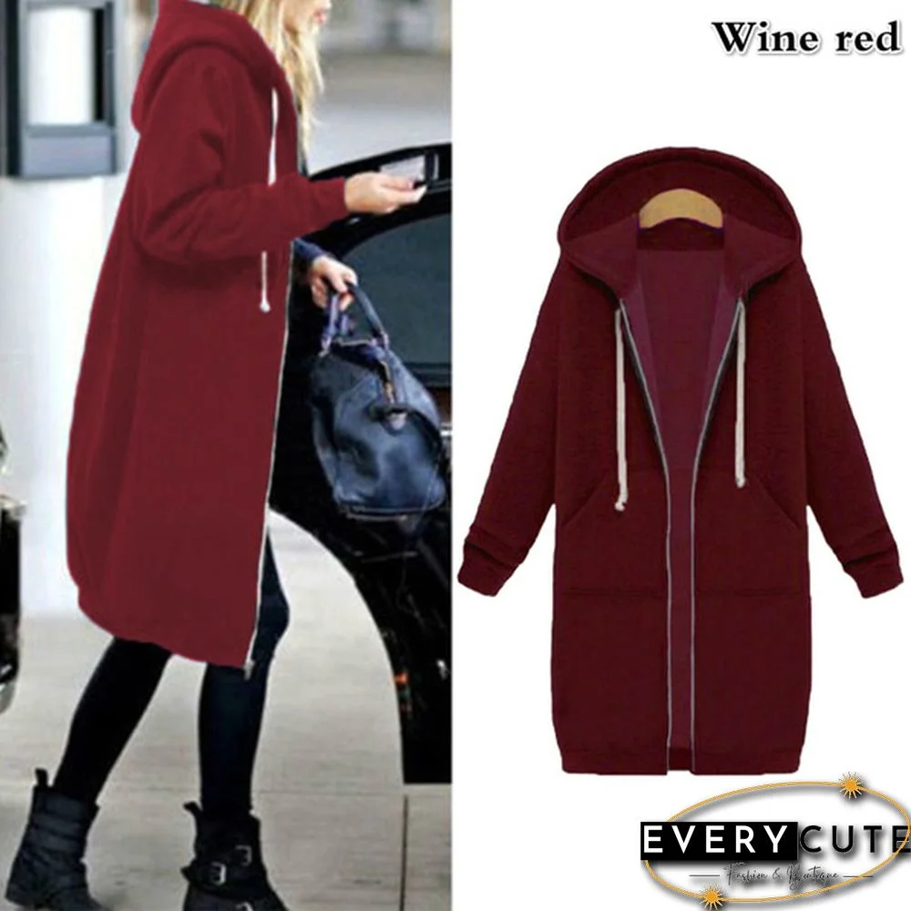 12 Colors Autumn Winter Women Coats Sweatshirts Outerwear Long Hooded Hoodies Jacket Plus Size S-5XL