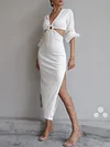 Solid Color Backless Split-Side Midi Dress