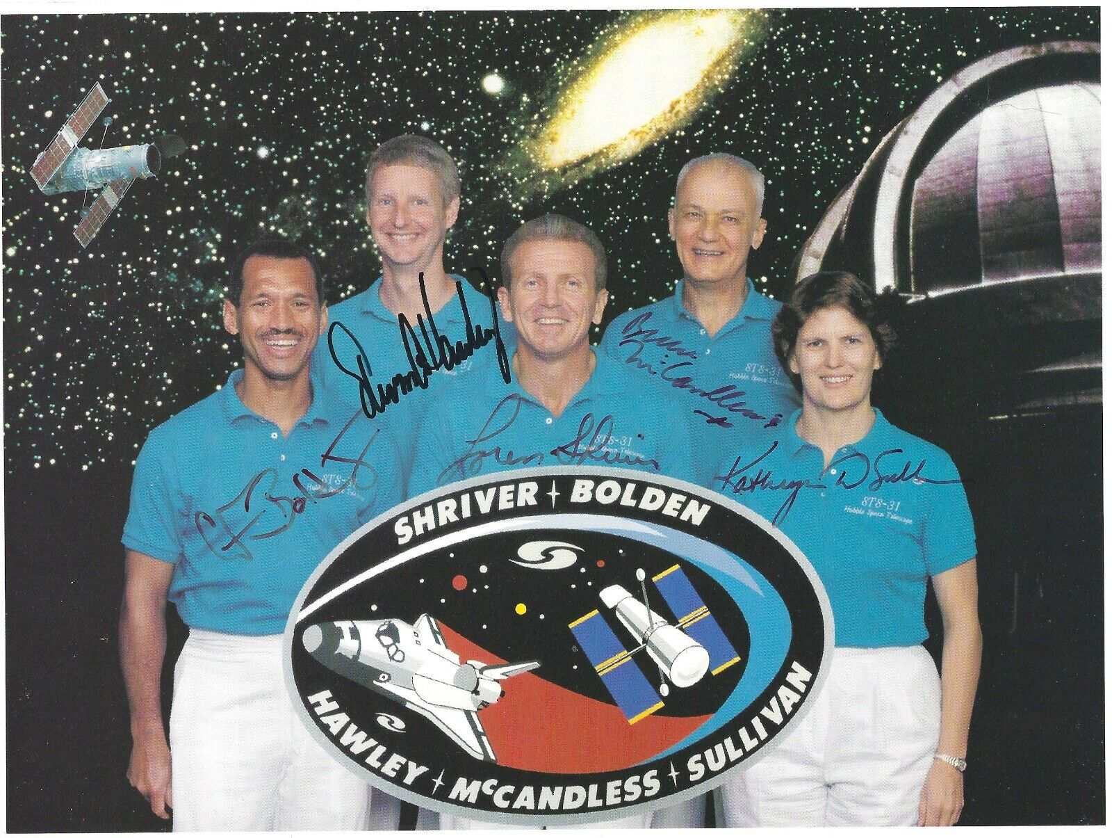 STS 31 SPACE SHUTTLE CREW SIGNED NASA Photo Poster paintingGRAPH UACC & AFTAL RD SPACE AUTOGRAPH