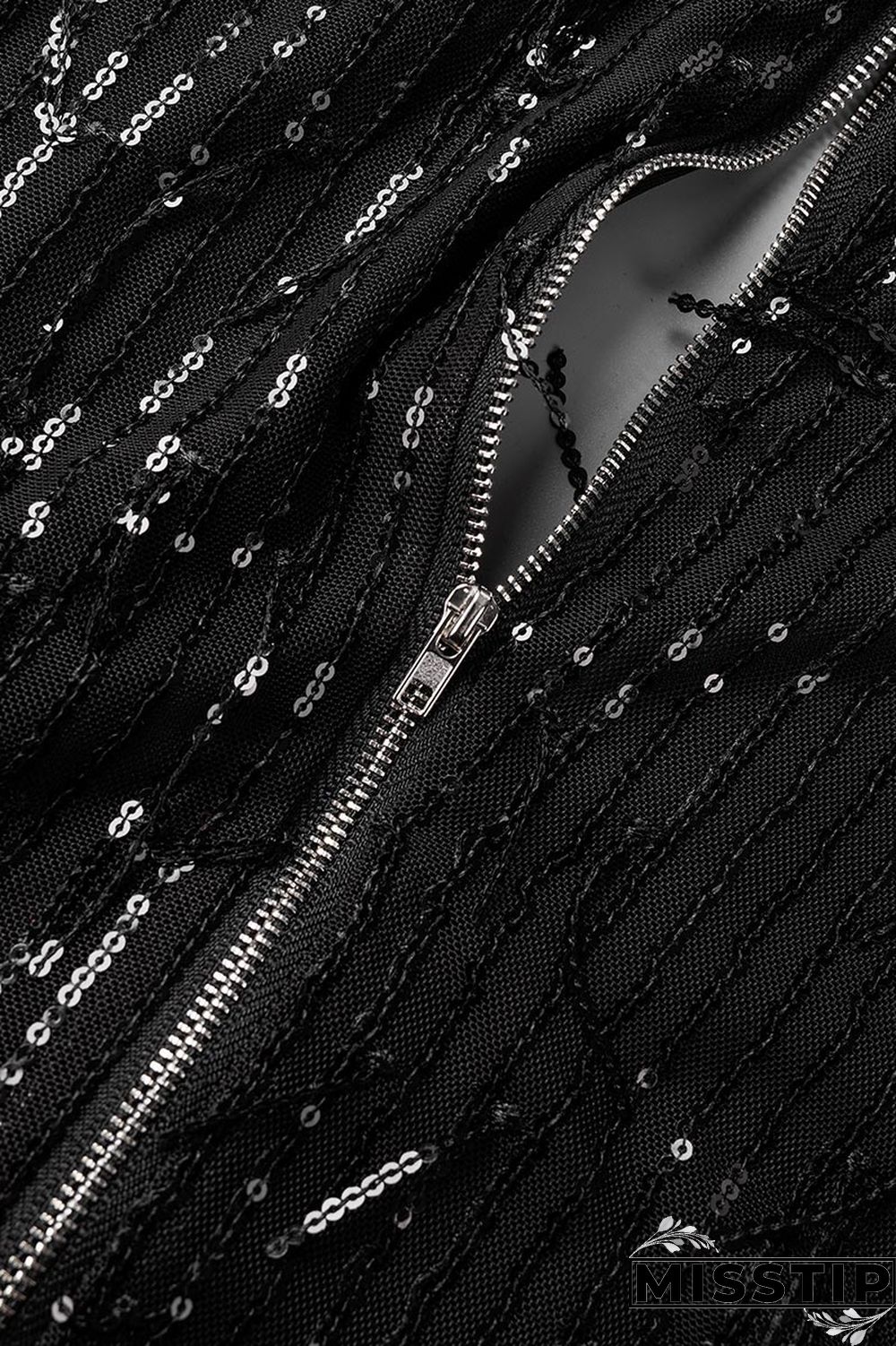 Black Casual Patchwork Tassel Sequins V Neck Long Sleeve Dresses