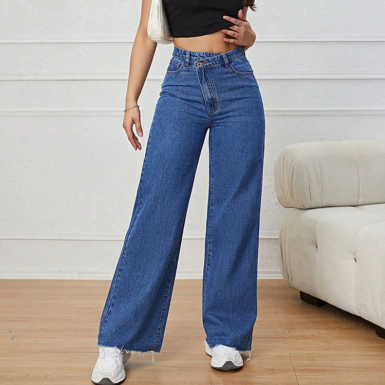 Jeans da donna a vita alta e gamba larga in denim