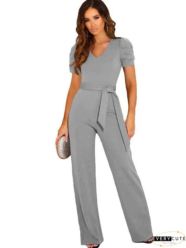 Chic V-neck Short-sleeved Jumpsuit