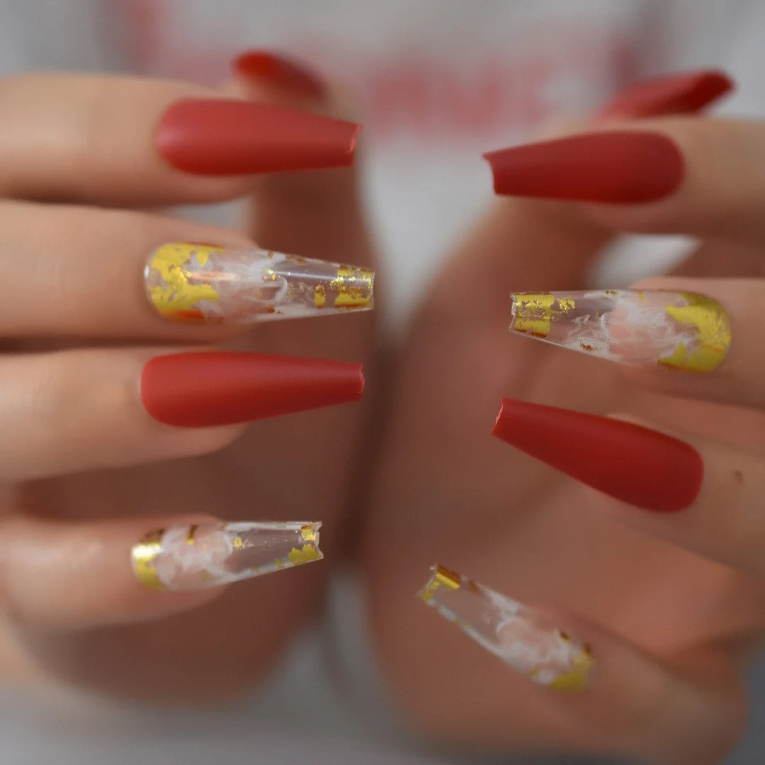 Glossy Nail Tips With 6pcs Foil Press On Nails 2021 Coffin Fingernails Extra Long Manicure With Design Supplies For Professional-Nail Inspo