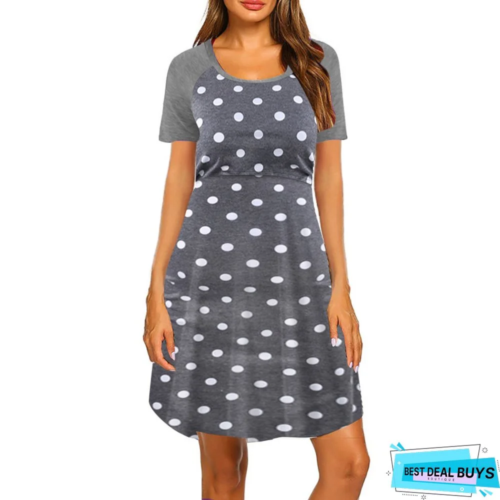 Printed Short-Sleeved Round Neck Dress