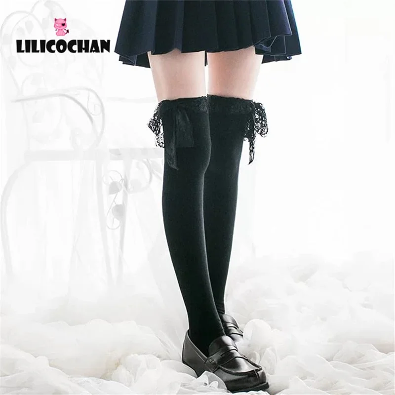 Lolita Stocking Womens Anime Cosplay Maid Girls Lace Top Thigh High Over Knee Leg Warmer Leggings Sexy Cotton Socks Kawaii Style