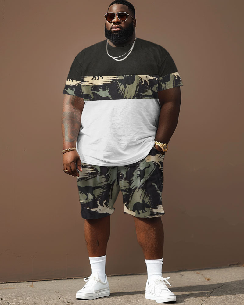 Street Style Dinosaur Camo Colorblock Print Large Men's Suit