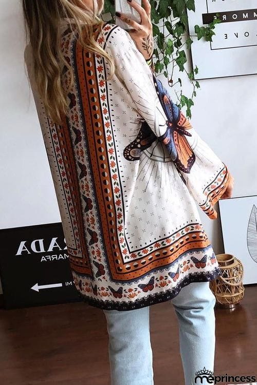 Print Bat Long Sleeve Bleted Mini Dress