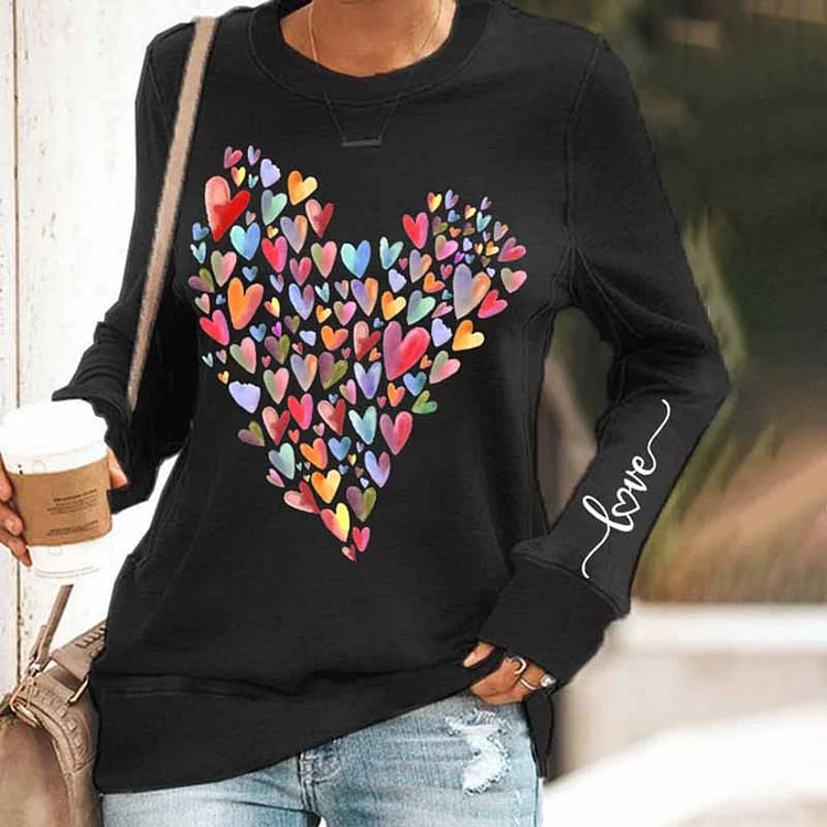 VChics Women's Valentine's Day Colorful Heart Print Sweatshirt