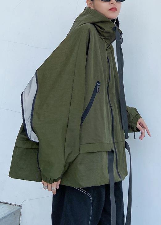 Unique hooded pockets Fashion fall coat army green baggy coat