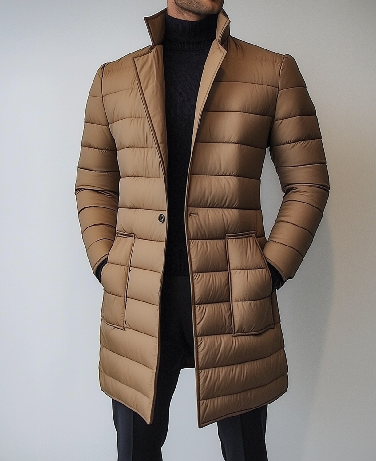 Okaywear Notched Lapel One Button Pocket Quilted Down Coat