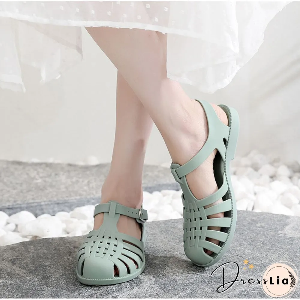 Womens Sandals Jelly Shoes Summer Ankle Strap Rubber Soft Sole Non-Slip Mom Casual
