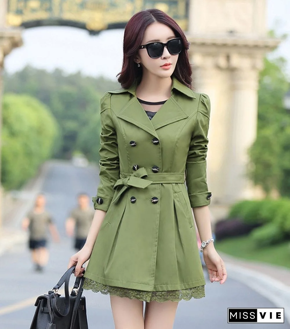 Hot Spring and Autumn Long Trench Coat for Women Lace Fashion British Style Windbreaker  Coats 9 Color U.S Size:XXS-XL