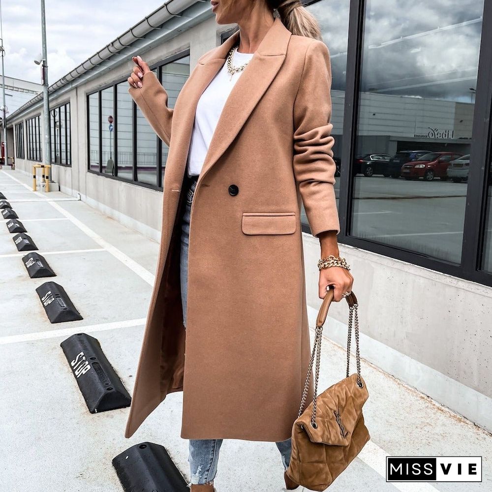 Autumn and Winter Long Suit Collar Woolen Coat Coat Coat