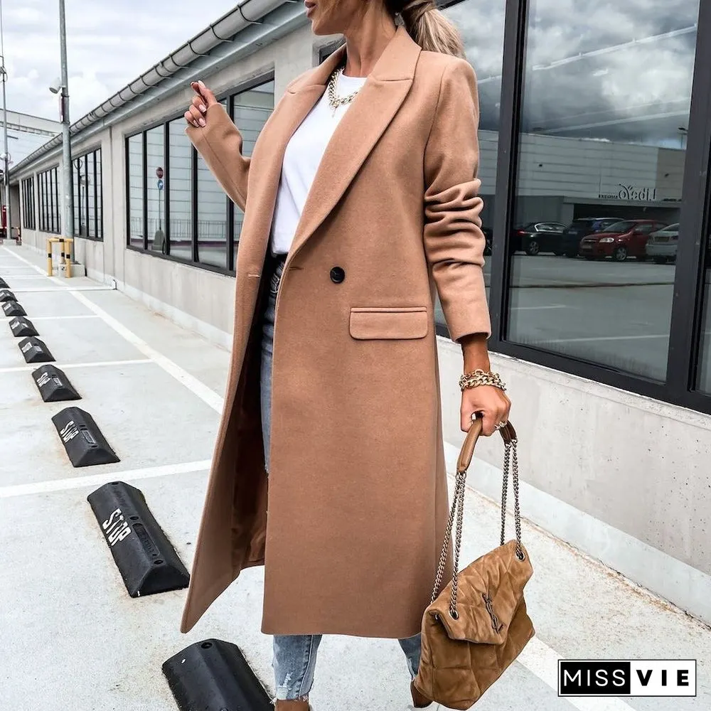 Autumn and Winter Long Suit Collar Woolen Coat Coat Coat