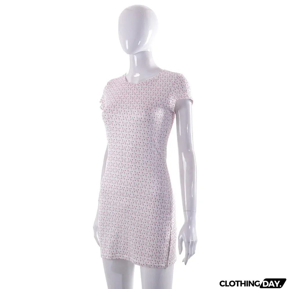 Spring Fashion Printed Round Neck Short Sleeve Small Floral Dress
