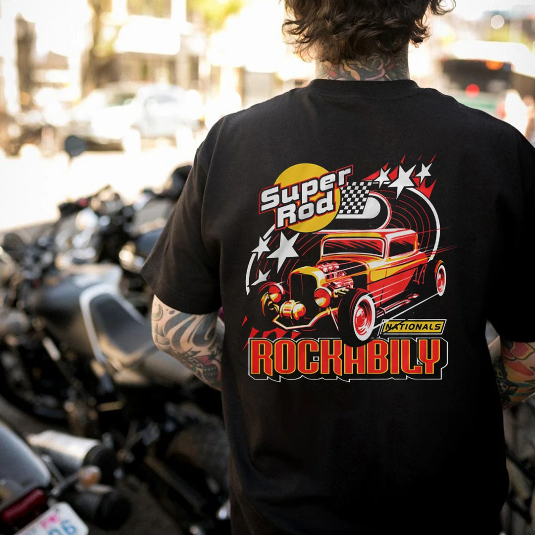 SUPER ROD ROCKABILLY Classic Car Print Men's T-shirt