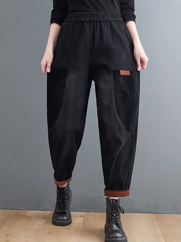 Artistic Retro Loose Denim Split-Joint Elasticity Jean Pants
