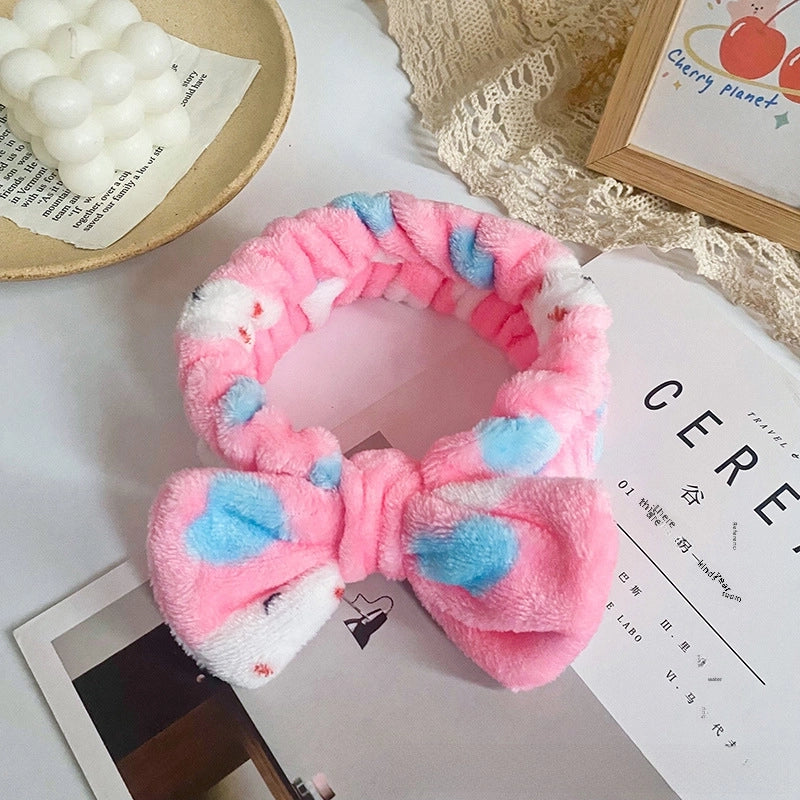 Leopard Stripe Bow Hair Band Women’s Face Washing Sports Hair Band Coral Fleece Hair Accessories