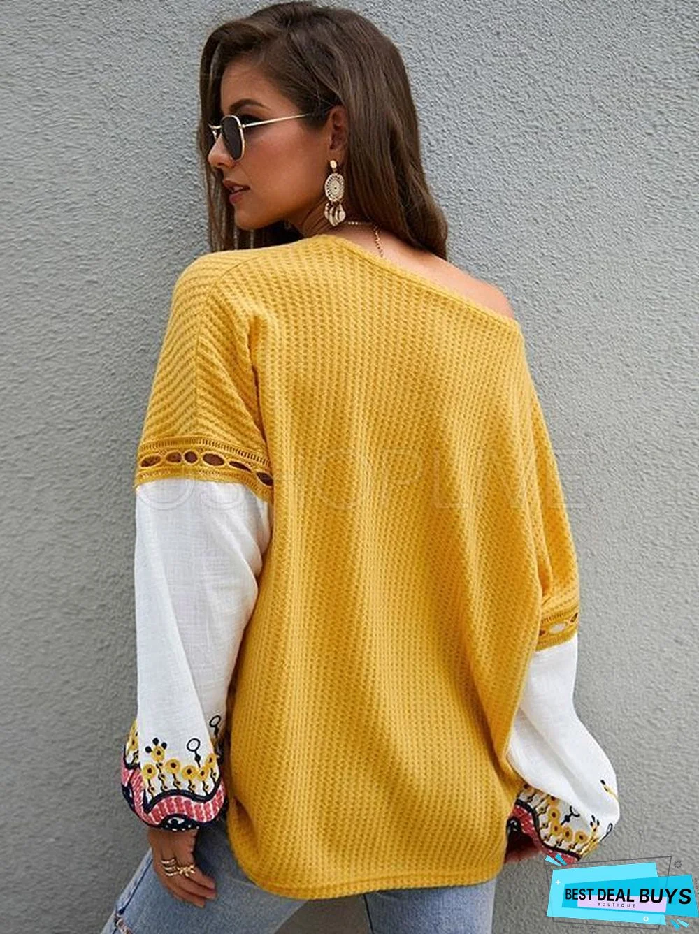 Loose Stitching Embroidered Sleeve Sweater