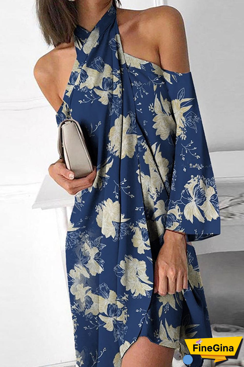 Casual Print Split Joint Halter Straight Dresses