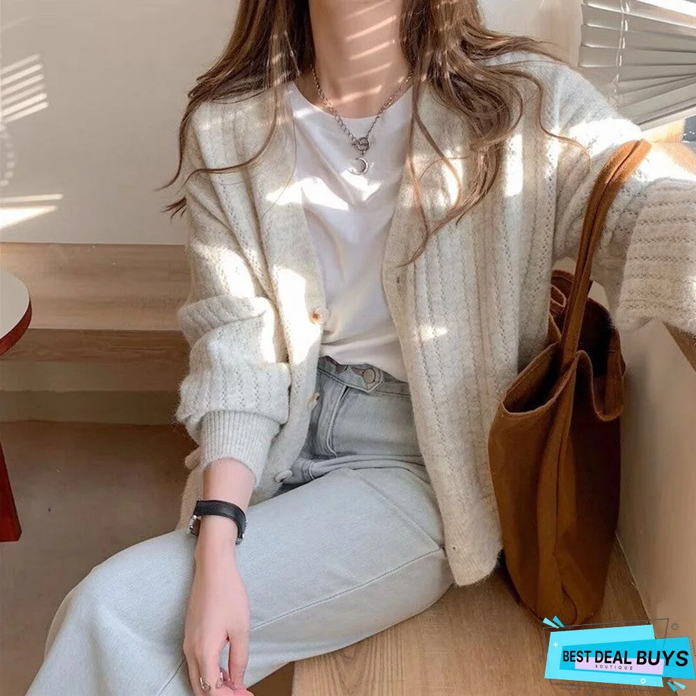 Small Fresh Pit Strip Loose Cashmere Knitted Top