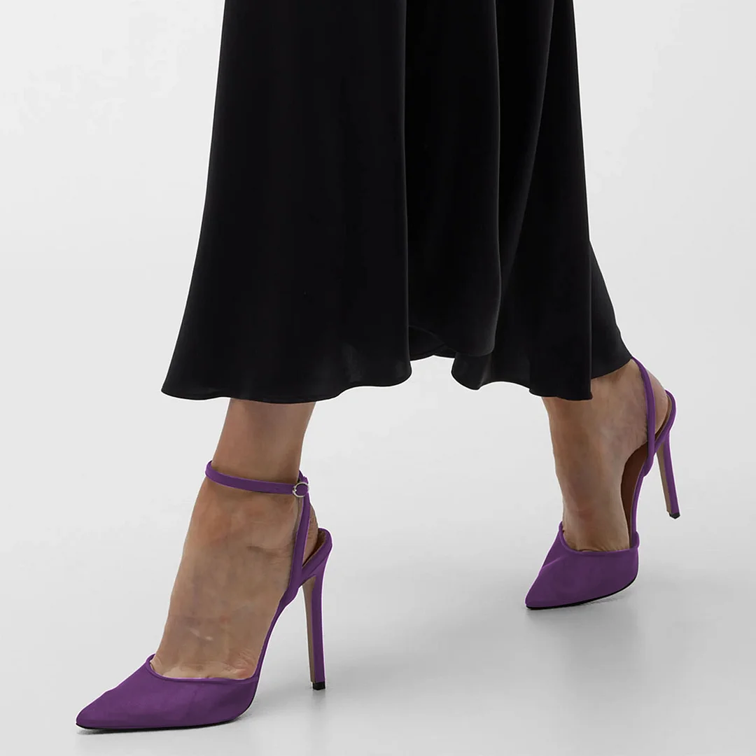 Purple Mesh & Satin Buckle Fastening Ankle Strappy Elegant Pumps