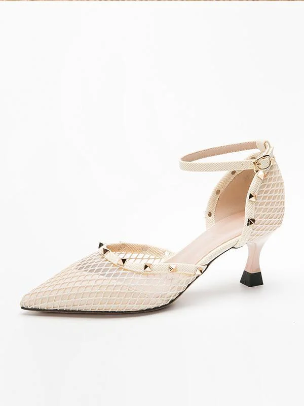 Fashion pointed toe comfortable breathable mesh stiletto rivet high-heeled shoes