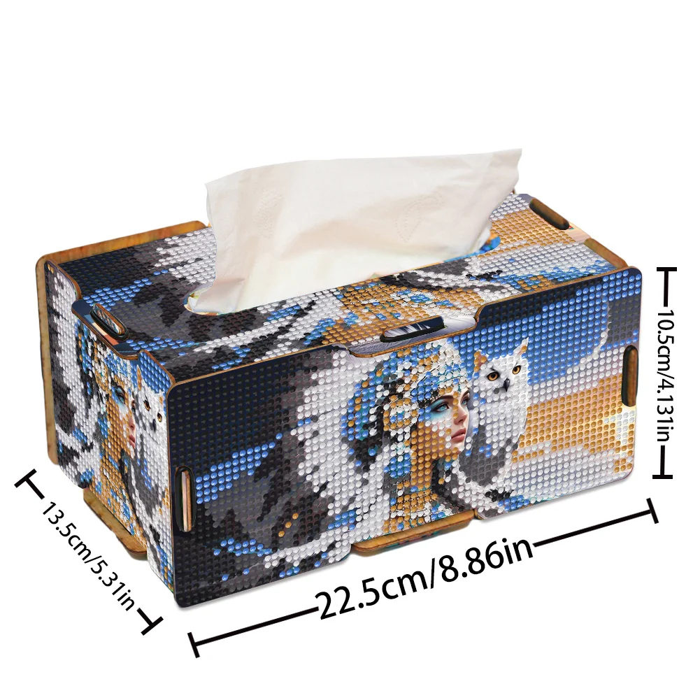 Owl Indian Diamond Painting Tissue Box Wooden Diamond Art Tissue Storage Box