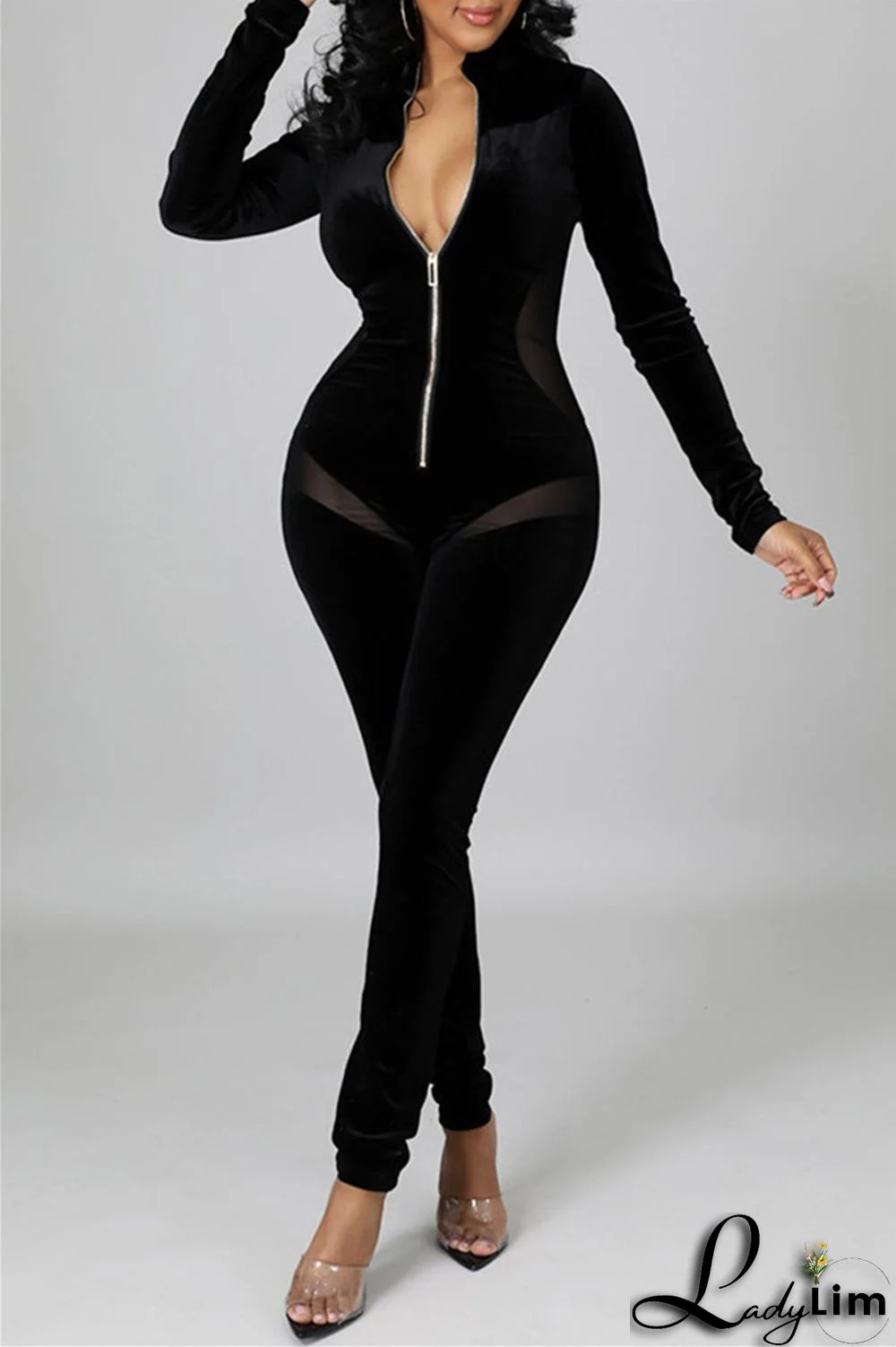 Yellow Fashion Casual Solid Split Joint Zipper Collar Skinny Jumpsuits