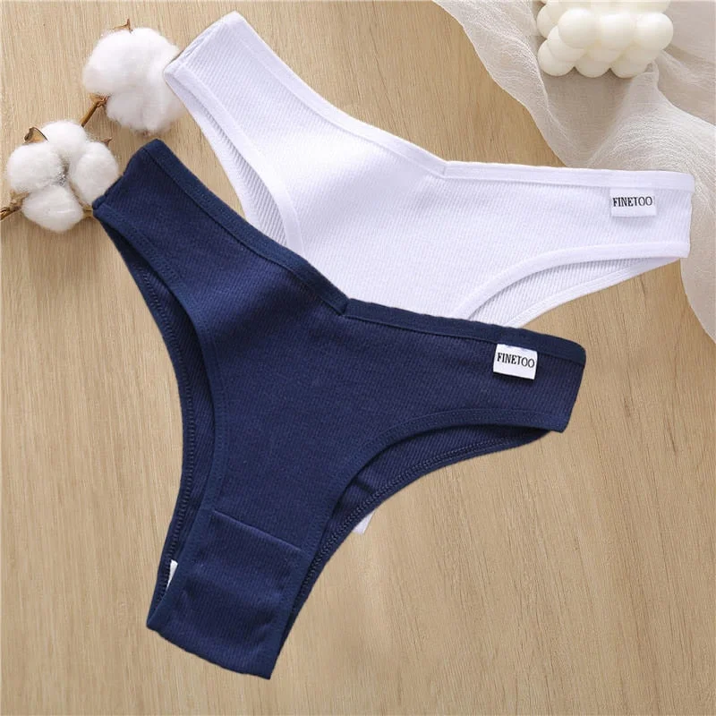 2PCS/Set Sexy Lingerie Cotton Panties Women Underwear Briefs Female Underpants Pantys Tangas Thong Panties Bikini Solid Color