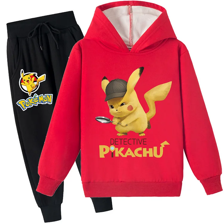Mayoulove Pikachu Fleece Hoodie and Trousers Set for Kids - Cute and Snug Pokemon Outfit for Boys and Girls.-Mayoulove