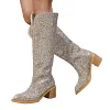 Women's Shiny Pointed Toe Full Sequin Rhinestone Knee-High Boots