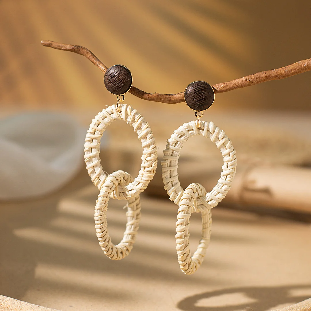Women's Holiday Bohemian Style Raffia Hand-woven Earrings