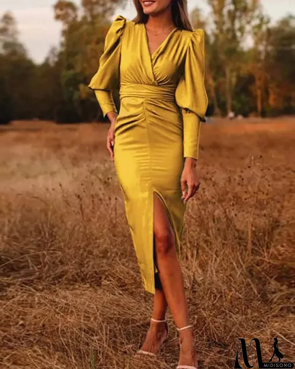 MidiSono - French Sleeve Split Dress