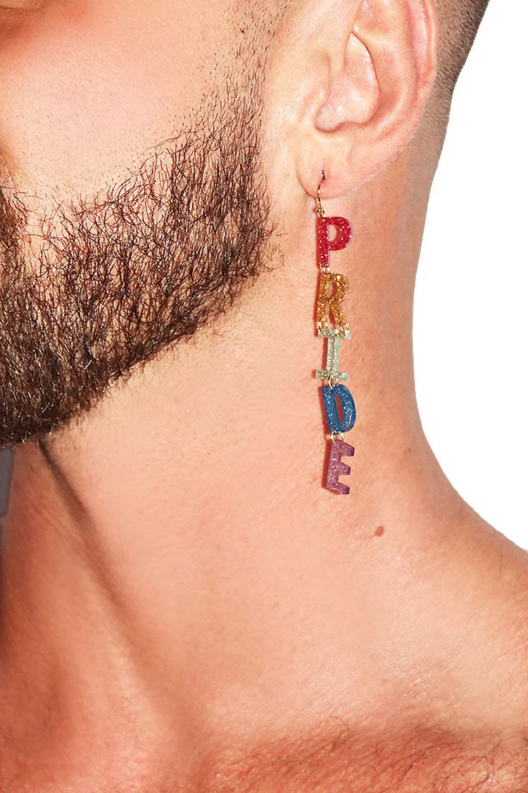 Rainbow Acrylic PRIDE Letter Print Pair Long Earrings