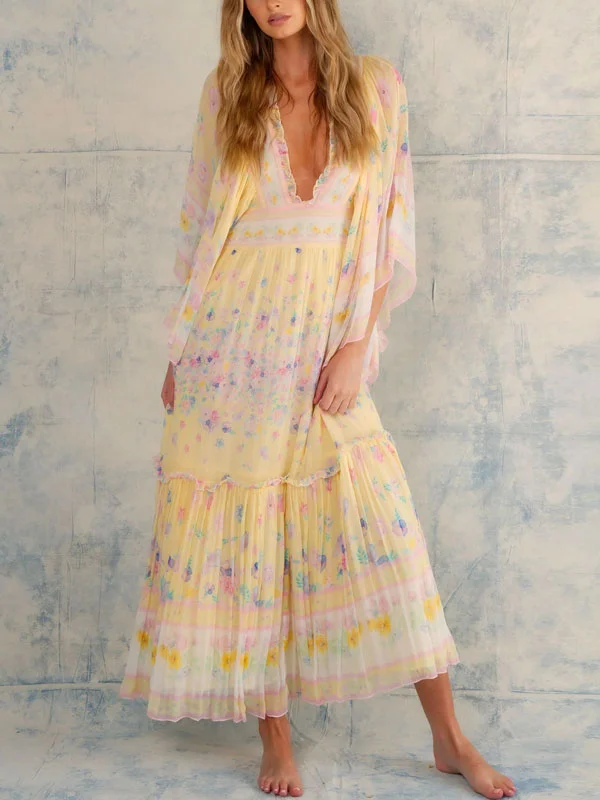 V-neck Temperament Printed Ladies Dress