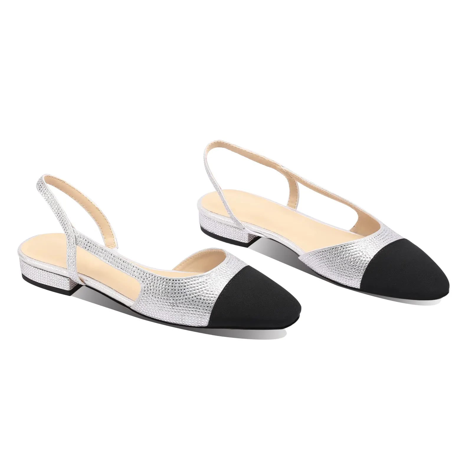 20mm Womens Slingback Rhinestone Flat Pumps Closed Round Toe Splicing Casual Shoes-vocosishoes