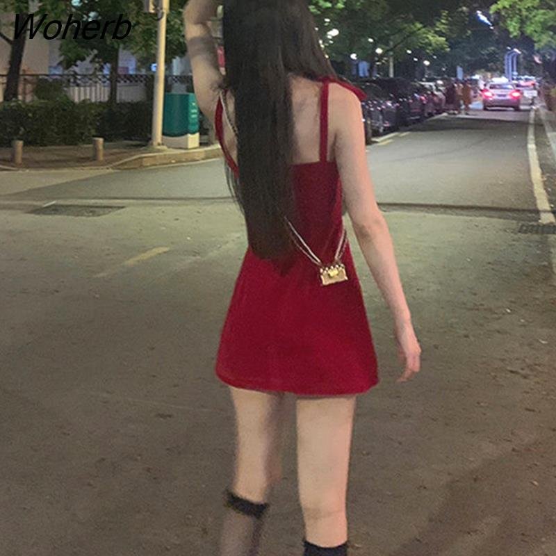 Woherb Mini Dresses Women Bandage Spaghetti Strap Summer Fashion Vintage Ins Streetwear All-match Sexy A-line Design Casual Vestido