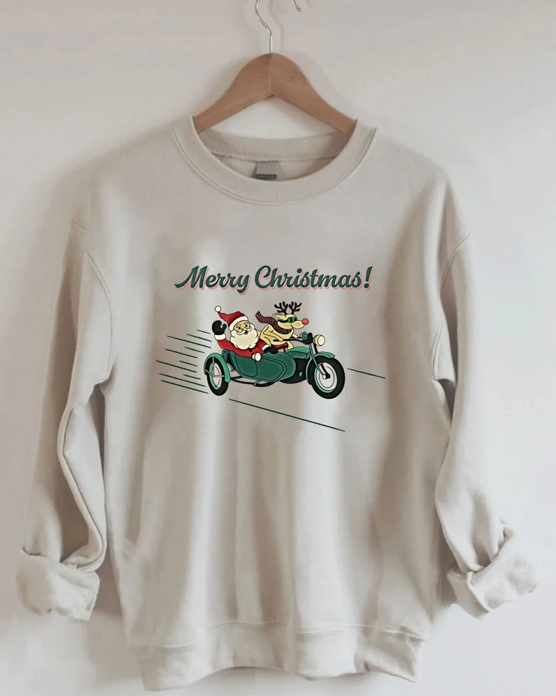 Merry Christmas Motorcycle Santa Retro Sweatshirt