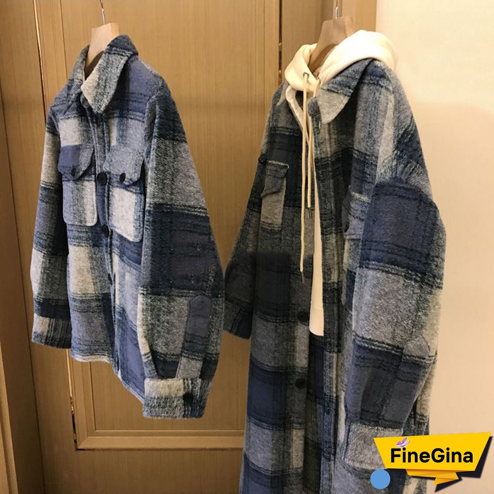 Dyed Pocket Overshirt Check Wool Blend Shirt Jacket